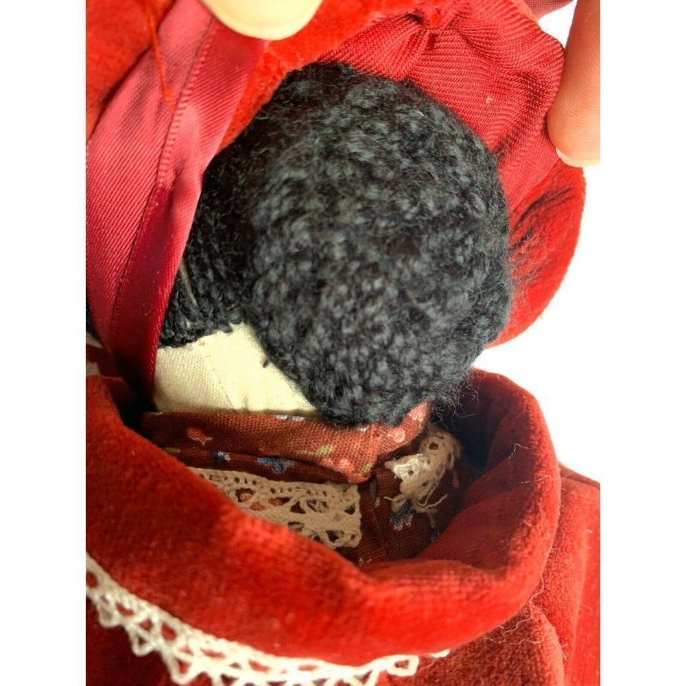 Hand Made Vintage Soft Body Rag Doll 17” Fabric Victorian Petticoat Velvet Red - Picture 4 of 12